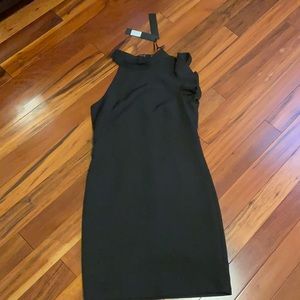 C. Luce black cocktail dress with ruffle. NWT